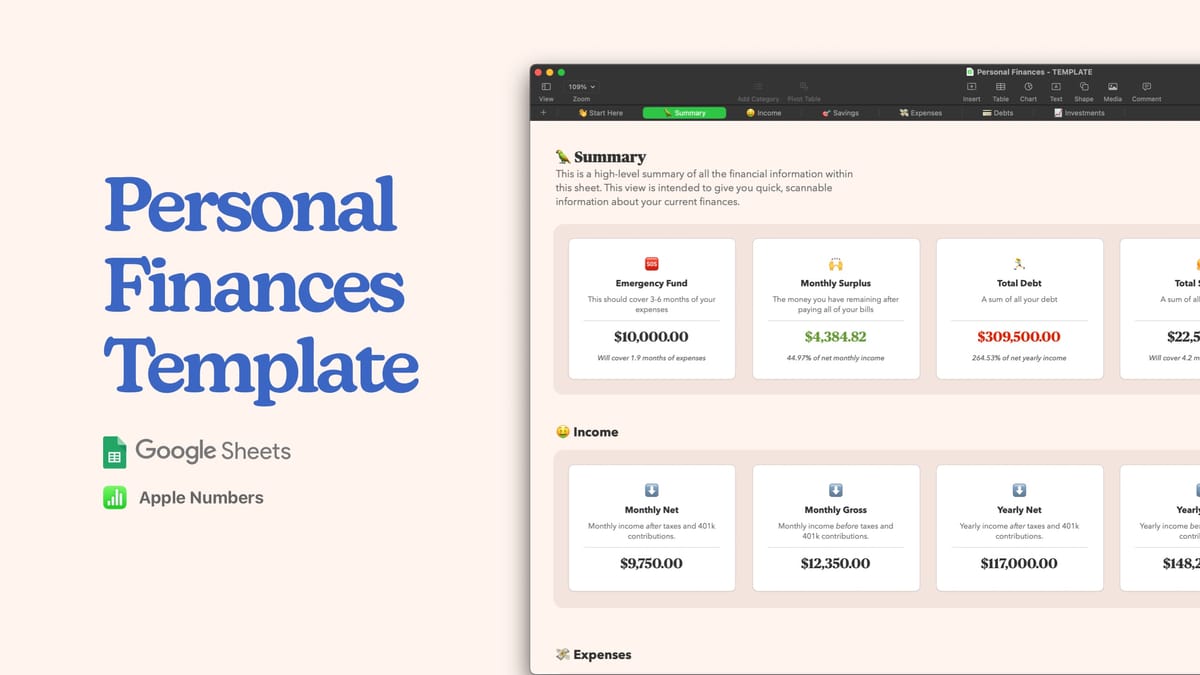 Personal Finances Template Spreadsheet